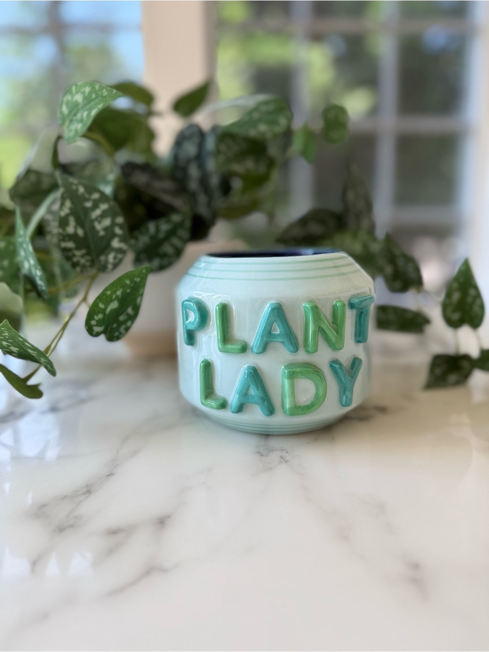 Anthropologie Plant Lady Ceramic Planter Pot Green Blue